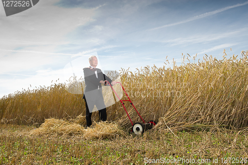 Image of Businessman and his Lawn mower