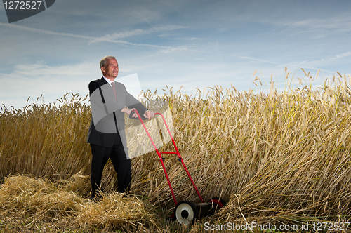 Image of Businessman and his Lawn mower