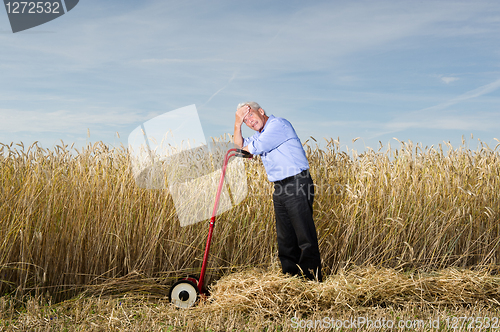 Image of Businessman and his Lawn mower