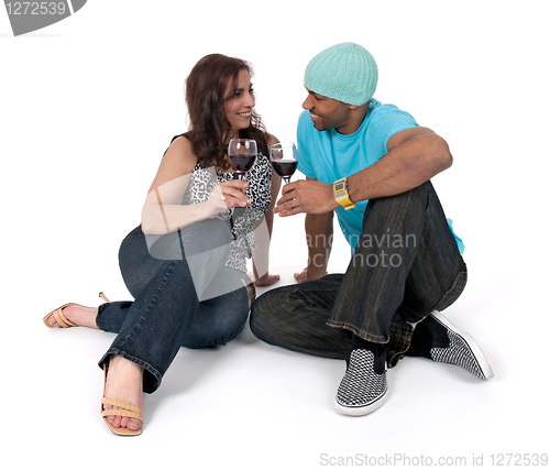 Image of Man and woman drinking wine