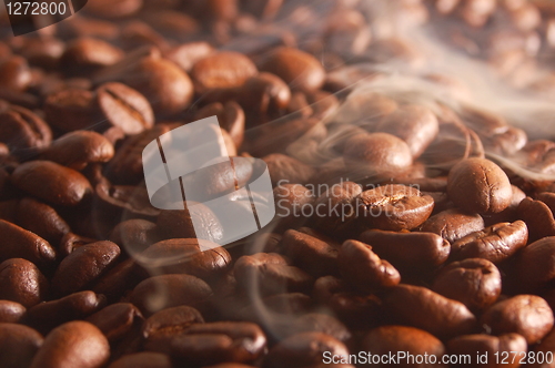 Image of coffee beans with steam