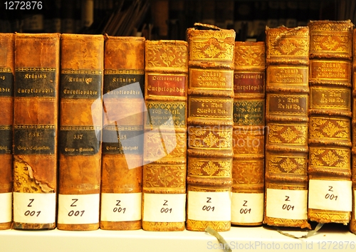 Image of old books in library