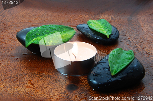 Image of zen concept with stones and leaves