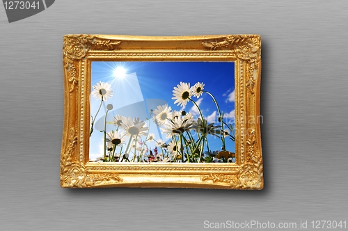 Image of flowers and image frame on wall