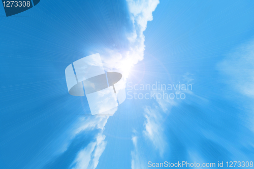 Image of sky background with clouds and sun beams