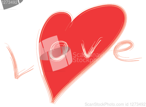 Image of word Love and red stylized heart