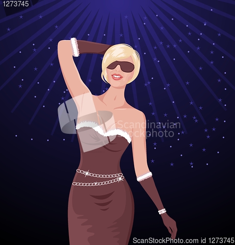 Image of Illustration of sexy christmas dance girl on disco party