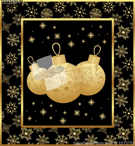 Image of cute Christmas card with gold balls