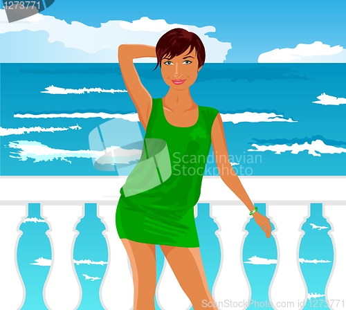 Image of girl on quay at the sea