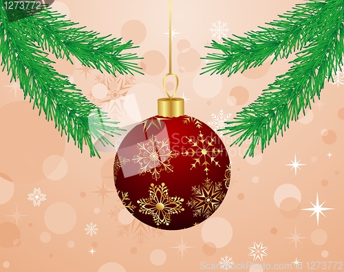 Image of Christmas background with branch and ball