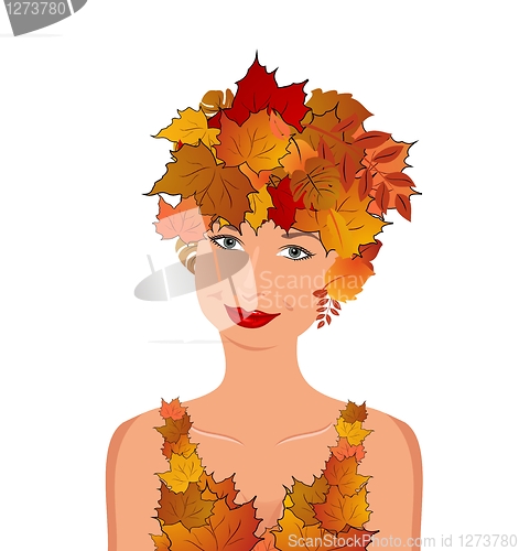 Image of elegant autumn girl with leaves