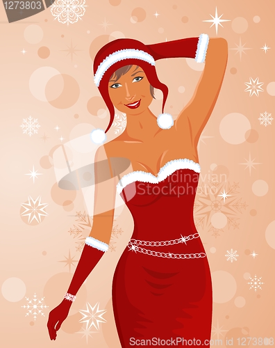 Image of sexy christmas girl in santa suit