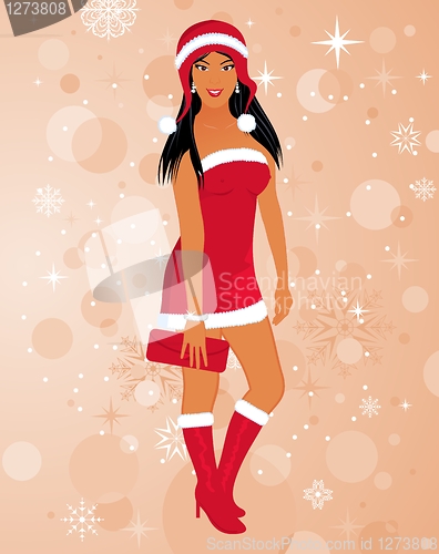 Image of fashion christmas girl in santa suit