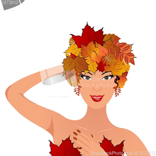 Image of elegant autumn girl with leaves