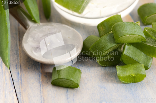 Image of aloe vera juice with fresh leaves