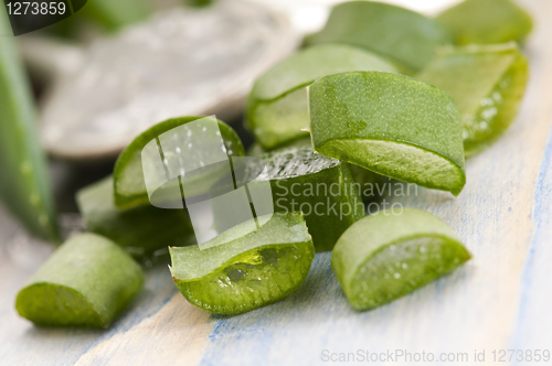 Image of aloe vera juice with fresh leaves