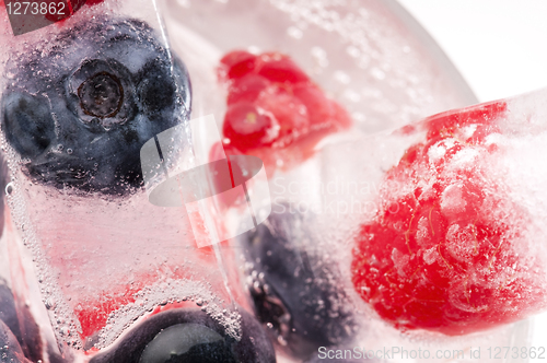 Image of Raspberry and blackberry frozen in ice sticks