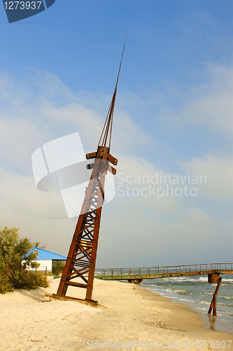 Image of Metal tilted tower on the coast