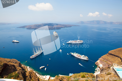 Image of Cruise ships in Santorini, Greece
