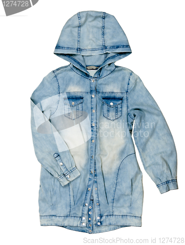 Image of blue denim jacket with a hood