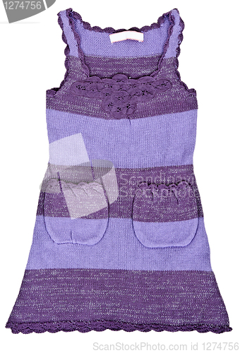 Image of purple knitted baby dress with pockets