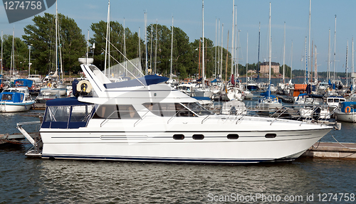 Image of modern white high-speed boat