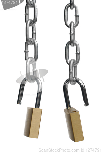 Image of Two open padlock and chain 