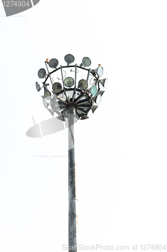 Image of Many lamps on a post against white isolated background