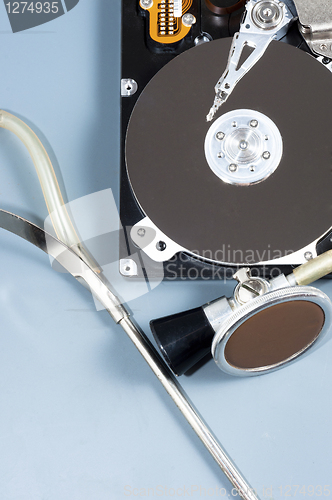 Image of Computer hard drive and a stethoscope
