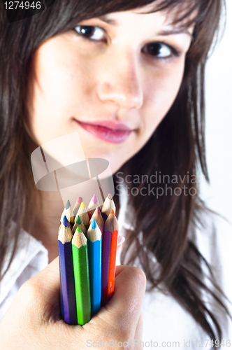 Image of Student girl with colored pencils