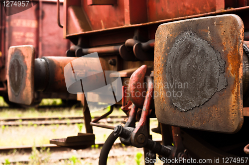 Image of Closeup of a train connector with blurry background