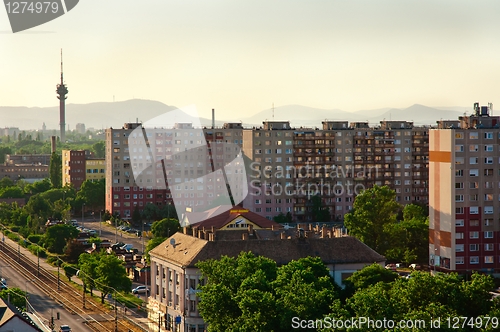 Image of Suburbs of a city in europe with russian apartments