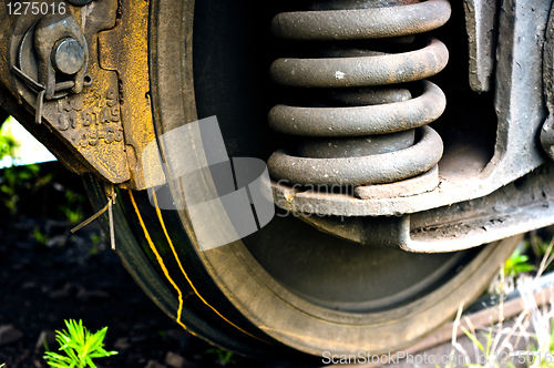 Image of Rusty old wheels of a train