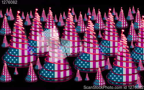 Image of christmas forest with USA flag 