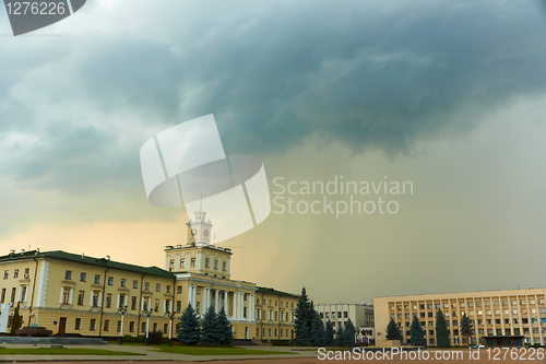 Image of Storm clouds over buildings