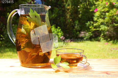 Image of cup of tea in the garden