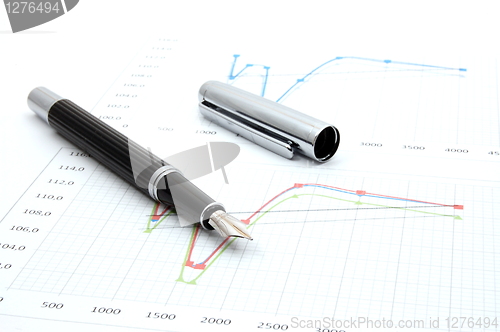 Image of fountain pen on business chart