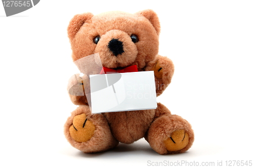 Image of isolated teddy with blank sheet