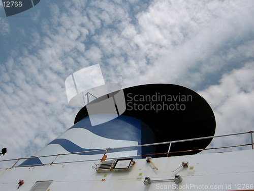 Image of Ferry Smokestack with Cloud Backdrop