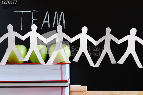 Image of teamwork and chalkboard