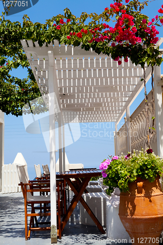 Image of Terrace setting in Thira, Santorini