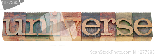 Image of universe word in letterpress type