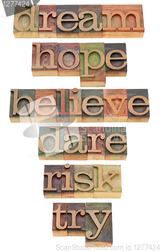 Image of motivational words in letterpress type