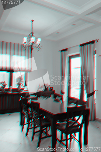 Image of 3D anaglyph stereo image of a luxury kitchen
