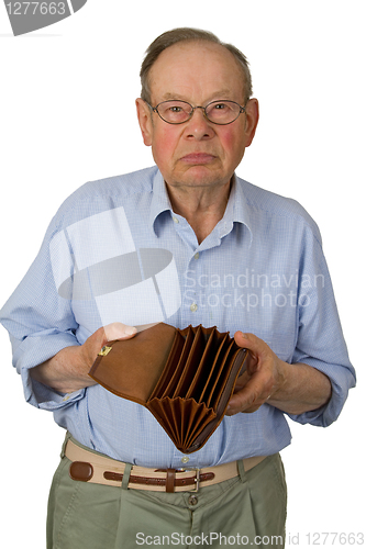 Image of Male senior with empty wallet