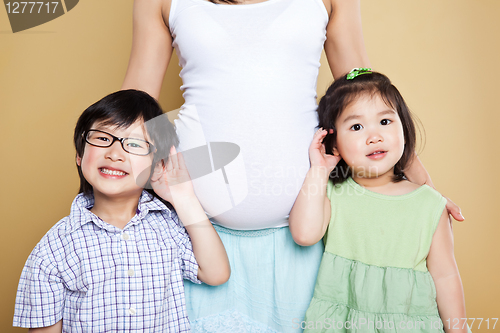 Image of Pregnant Asian mother and her kids