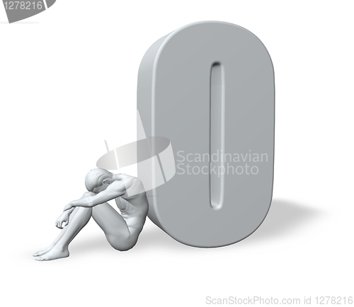 Image of sitting man leans on uppercase letter o