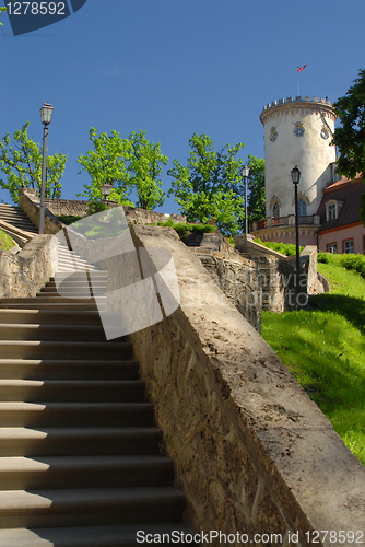 Image of Stone stairs up to tower