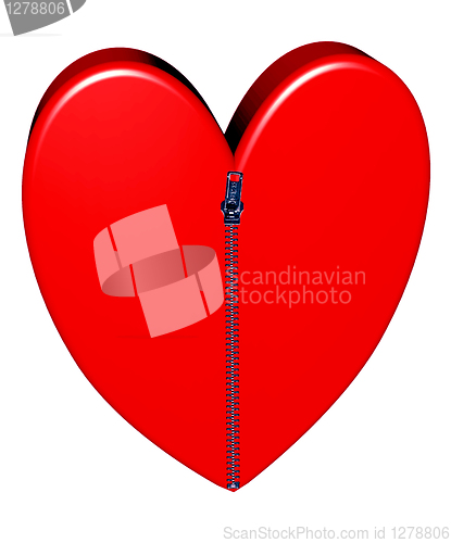 Image of Red heart closed with pulled up zipper