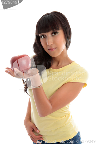 Image of Healthy choice - woman holding fruit